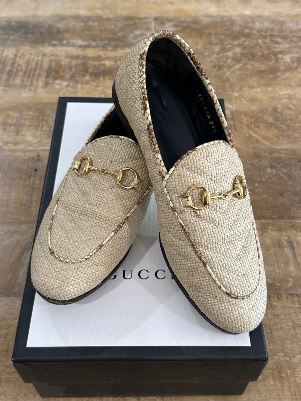 Gucci Natural Raffia Horsebit Loafers